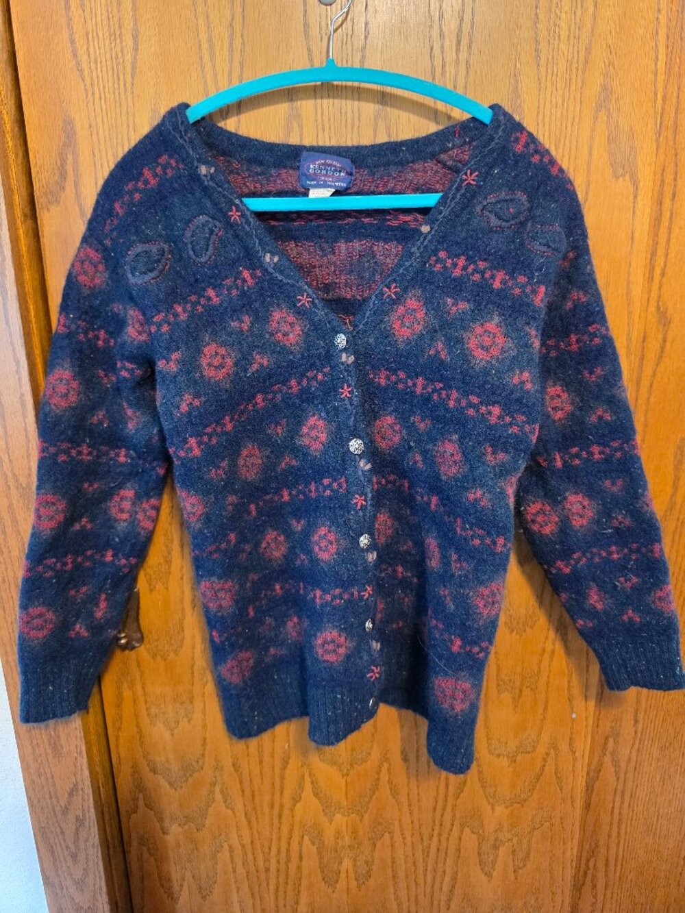 Vintage Kenneth Gordon Shetland Wool Cardigan Sweater MD Nordic Fair Isle